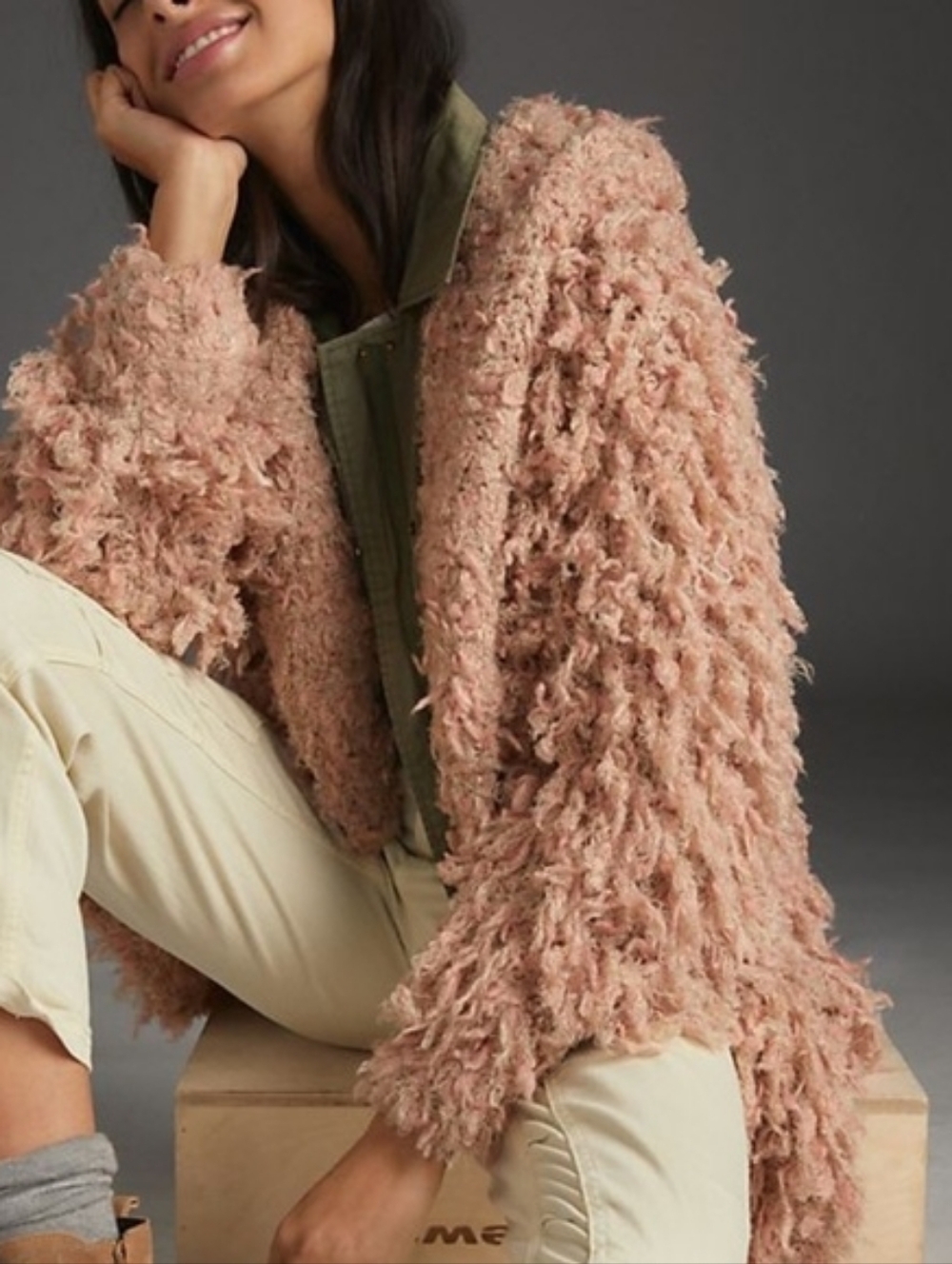 NWT Anthropologie Pilcro Isla Looped Faux Fur Cardigan